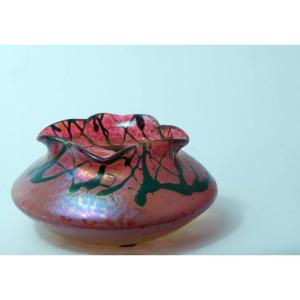 Loetz Kralik Antique Art Nouveau Vase Iridescent Raspberry Pink Glass 1900 Glass