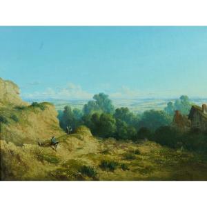 Louis Thomas Antique Painting Landscape Portrait Painter At Work Plein Air 19th Century Motif 