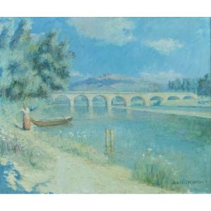 Bastogy Old Impressionist Painting Landscape Riverside Lively Provence French Riviera