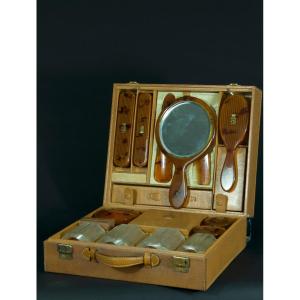 Vintage Morabito Puiforcat Women's Travel Kit Leather Gold Silver Monogram Suitcase Am 1930