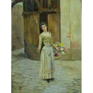 Cristóbal De Antonio Portrait Young Woman Paris Old Trades The Flower Seller