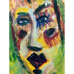 Moritz Ney Gouache Collaged Portrait Luxembourg Double Face