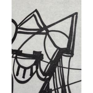 Edgar Stoebel Modern Drawing Felt Pen Portrait Abstraction Figurasyntheses School Of Paris