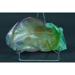 Old Empty Pocket Cup St. Art Nouveau Daum Glass Paste Lizard Butterfly Signed Esp. Walter