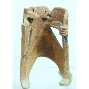 Lodereau Sculpture Design Minimalist Sandstone La Borne Man With Wolf Vintage Ceramic