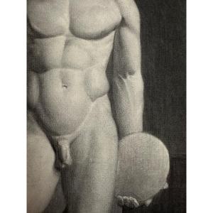 Old Drawing Academy Ancient Greece Portrait Nude Man Discophore Athlete Signed