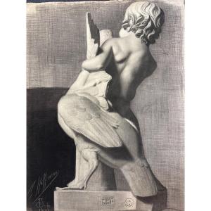 Gaston Hoffmann Old Drawing Academy Ancient Greece Portrait Child With Goose Bare Back Louvres