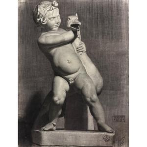 Old Drawing Academy Ancient Greece Portrait Child With Goose Face Naked Louvres