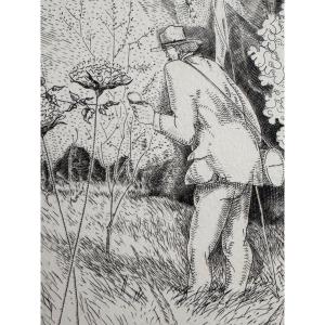 Jean Emile Laboureur Old Chalcography From The Louvre The Entomologist Butterfly 