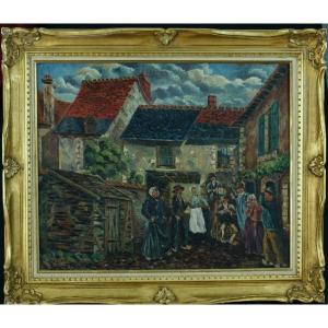 Raymond Besse Painting Dance Music Ball Auvergne Cabrette Accordion Village Popular Art