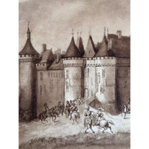 Old Drawing Album, Amicorum Album Signed M. d'Arlincourt Brittany Normandy 19th 