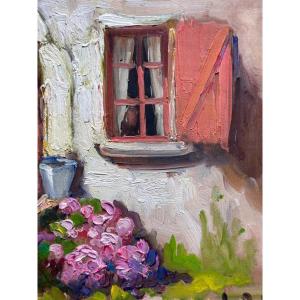 Juliette Prin Old Breton Painting View Of House Facade Courtyard Garden Still Life Morbihan