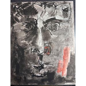 Antonio Guansé Modern Painting Large Expressionist Face Portrait 1961 Paris