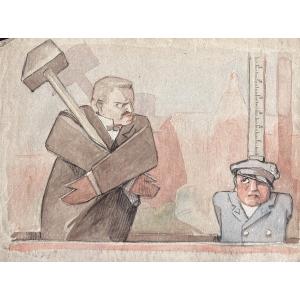 Jean Terles Old Drawing Charge Caricature Portrait Allegory Justice Monnier