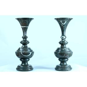 Pair Of Grand Tour Marble Lamp Vases 19th Century Neoclassical Ancient Rome 46 Cm Decoration