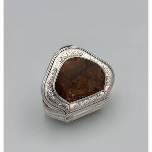 Antique 18th Century Solid Silver Snuff Box With Agate Stone Lid
