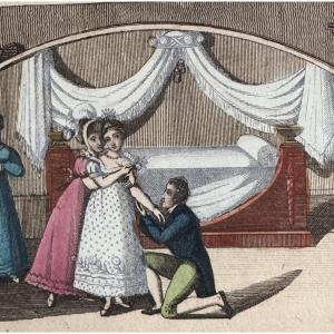 Widow Chereau Old Color Engraving The Pleasures Of Marriage Couple Separation Divorce X 2