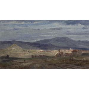 Beautiful Old Romantic Landscape Drawing View Of Privas By Bernardi 1860