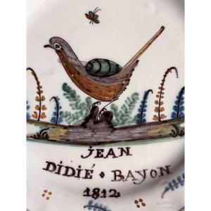 Rare Antique Patronymic Plate Jean Didié Bayon Earthenware 1812