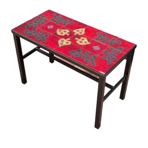 Escala Vintage Design Ceramic Coffee Table Red Abstraction Signed 1960 Iron