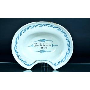 Antique Nevers Earthenware Shaving Dish 1793 "finished In 1793" Barbier 