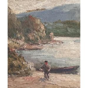 Jean-philippe Laval Old Oil Painting Landscape The Dordogne Riverside Animated 