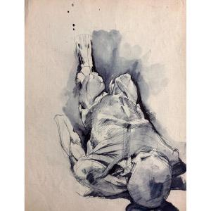  Jean Terles Beau Old Drawing Portrait Of A Man Flayed Anatomy Ink 