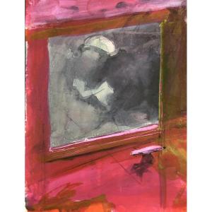 Jean Terles Beau Drawing Portrait Woman Silhouette Carriage Red Parisian Street Scene