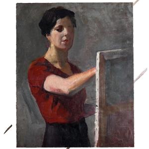 Jean Terles Painting Portrait Of A Woman Painter In The Beaux Art Deco Paris Workshop