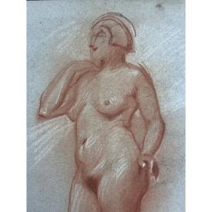  Jean Terles Beau Old Drawing Portrait Female Nude Turned To The Left Red Chalk Paper 1930