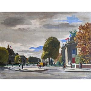 Jacques Fillacier Painting Landscape Paris Animated The Small Palace W. Churchill 1944 Frame