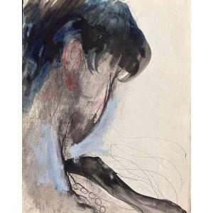 Old Drawing Jean Terles Portrait Of A Young Woman Lost Profile Tight Framing 1920 Ink