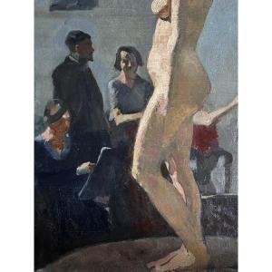 Jean Terles Painting Portrait Woman Academy Nude Model Professor Fine Art Art Deco 