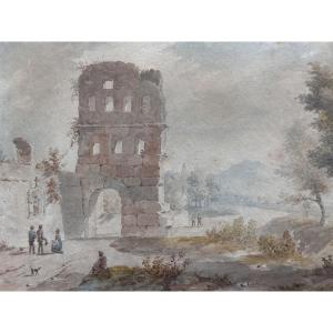 Adolphe Brune Animated Landscape Drawing Ruins Italy Grand Tour Rome Naples 1823 