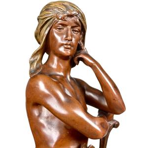 Henri Plé Large Bronze Portrait Of A Man David Conqueror Of Goliath 64cm 19th 