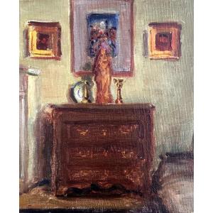 Old Painting Interior Living Room Painting Fireplace Follower Paul Hugues / Urtin Hst