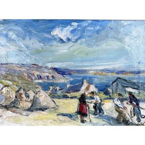 Forest Beautiful Breton Painting Animated Landscape Seaside Brittany Signed Art Deco
