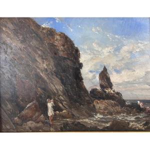 Louis-désiré Thienon Painting The Beach Of Granville Animated Normandy 1847 