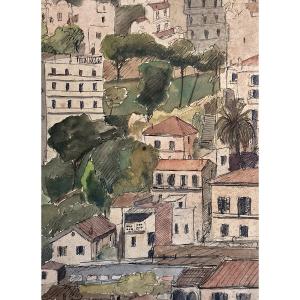 Orientalist Drawing The Heights Of Algiers House Quartier El Madania Art Deco