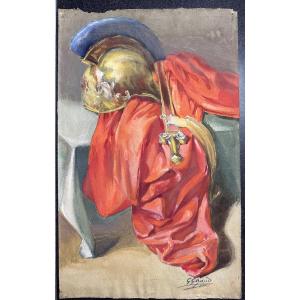 Still Life With Roman Legionary Outfit, Theater Decor Signed Art Nouveau Peplum Decor