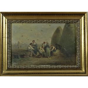  Leonard Saurfelt Painting Landscape Animated Countryside Normandy Meal Field Work Haystacks 