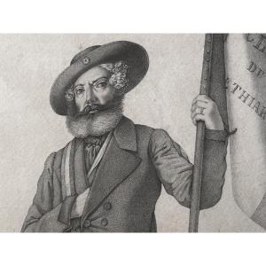 Lyon School Drawing Portrait Man Flag Revolution Liberty Chalon-sur-saone 1848 History