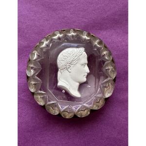 Old Crystal-ceramic Box Crystal Portrait Napoleon Sulfide Baccarat 19th 