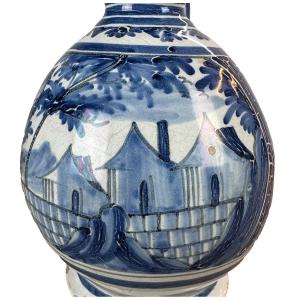 Antique Nevers Faience Pitcher With White And Blue Decor, 18th Century, Folk Art Kitchen