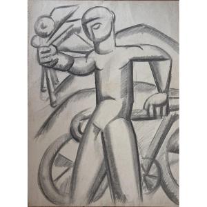 Jourda Drawing Modern Art Fernand Leger Portrait Man Bicycle Cyclist Cubist Tour De France XX