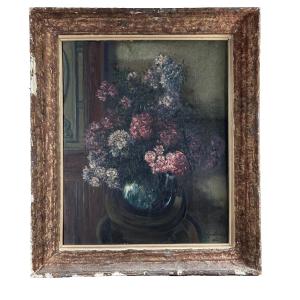 Konosuke Hoshizaki Antique Painting Parisian Interior Bouquet Of Lilacs Japan Art Deco 
