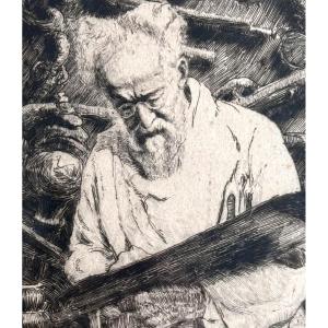  Renaud De Vézins Engraving Portrait Of The Painter Gaston Célarié Workshop Montauban 