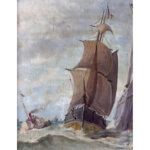 Pol Noël Painting Marine Steamboat Sailboat Lighthouse Royan Animated 19th Port