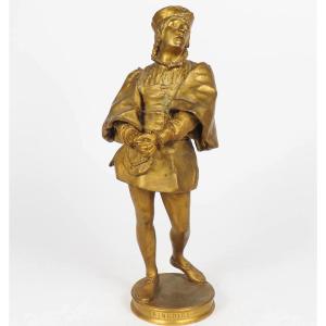 Filhastre Old Gilded Bronze Sculpture Portrait Gringoire Notre Dame De Paris Victor Hugo 19