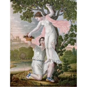 Beautiful Old Neo-classical Painting Antique Couple Portrait Allegory Abundance 18th Century 